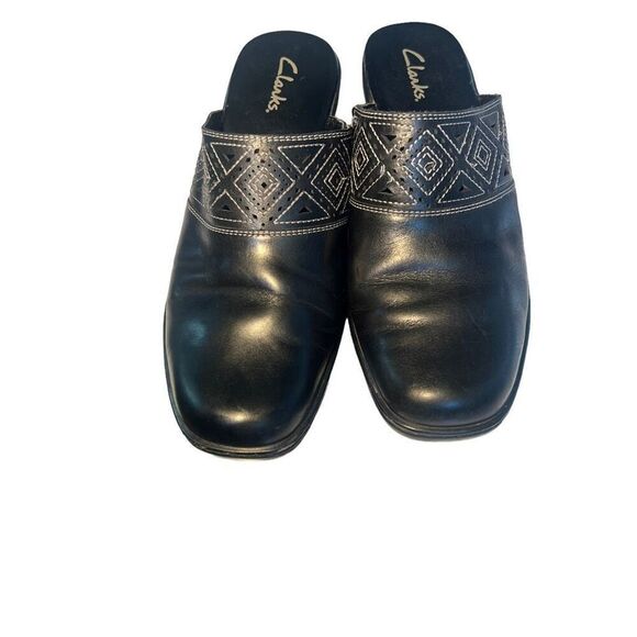 Clarks Black Leather Slip-On Mules Size 10M - Picture 2 of 12